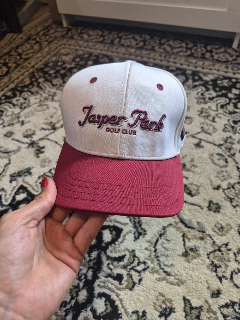 Jasper Park Golf Club Two-Tone Baseball Cap - White & Burgundy